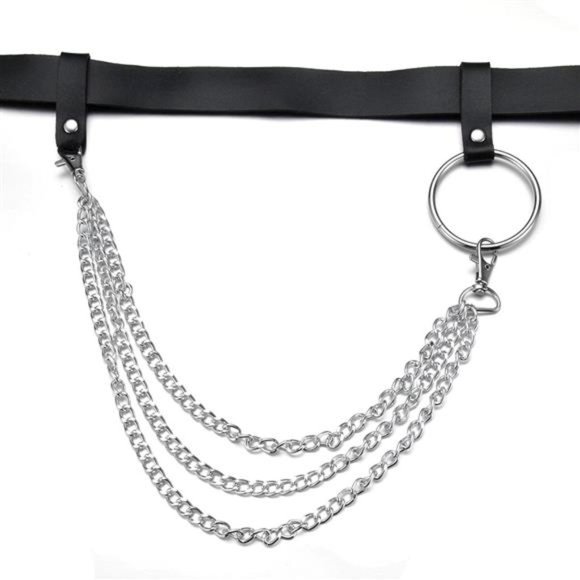 MILAKOO Women Faux Leather Harness Garter Belt Waist Belt with Punk Metal Chain